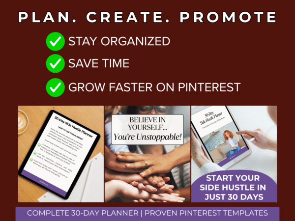 30-Day Side Hustle Planner + 26 Pinterest Templates | Canva Bundle - Image 3