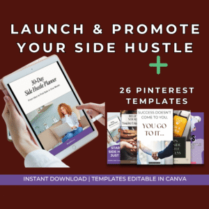 30-Day Side Hustle Planner + 26 Pinterest Templates | Canva Bundle
